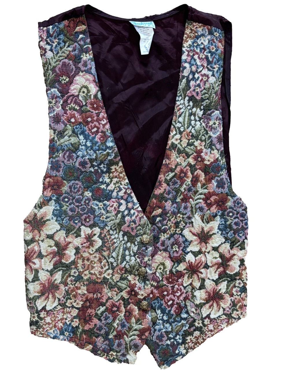 Backroads Blues Floral Tapestry Vest Cottagecore Tie Back Cotton Blend Women’s M - Picture 6 of 7